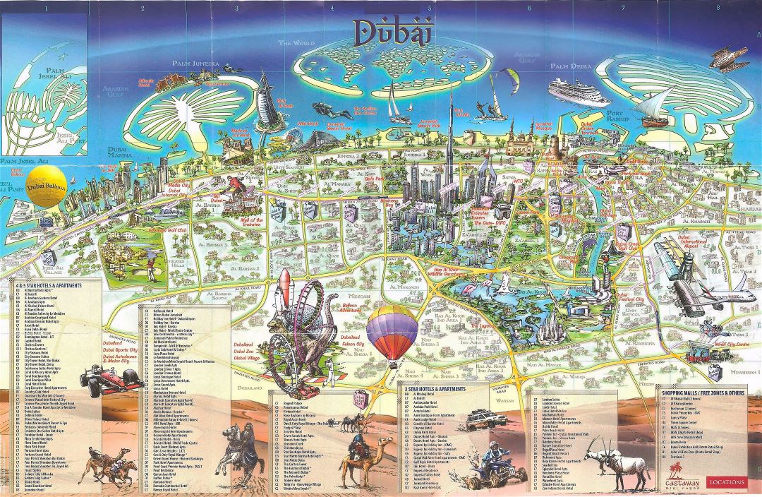 Большая детальная туристическая карта города Дубай