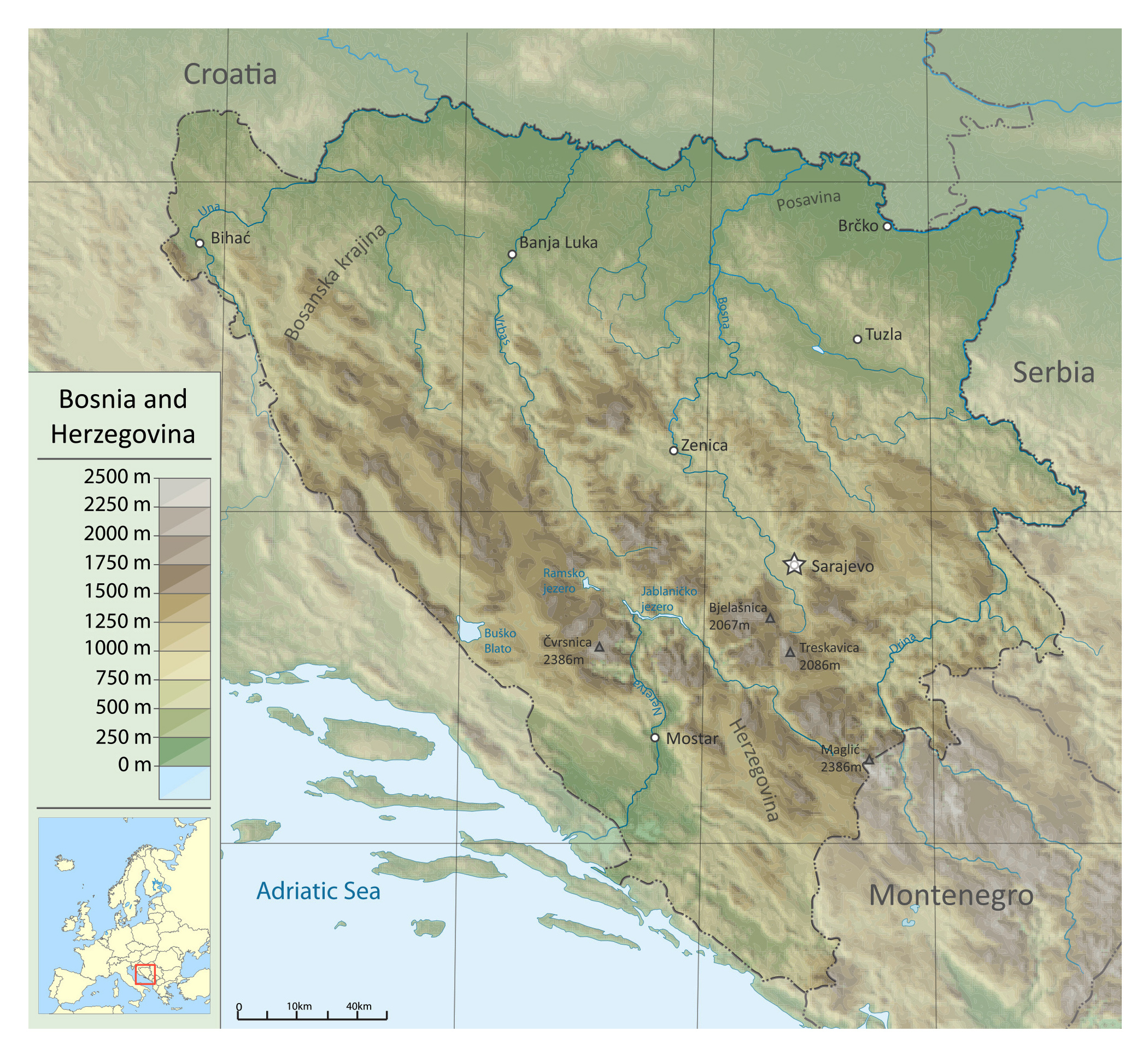 Сербия рельеф карта