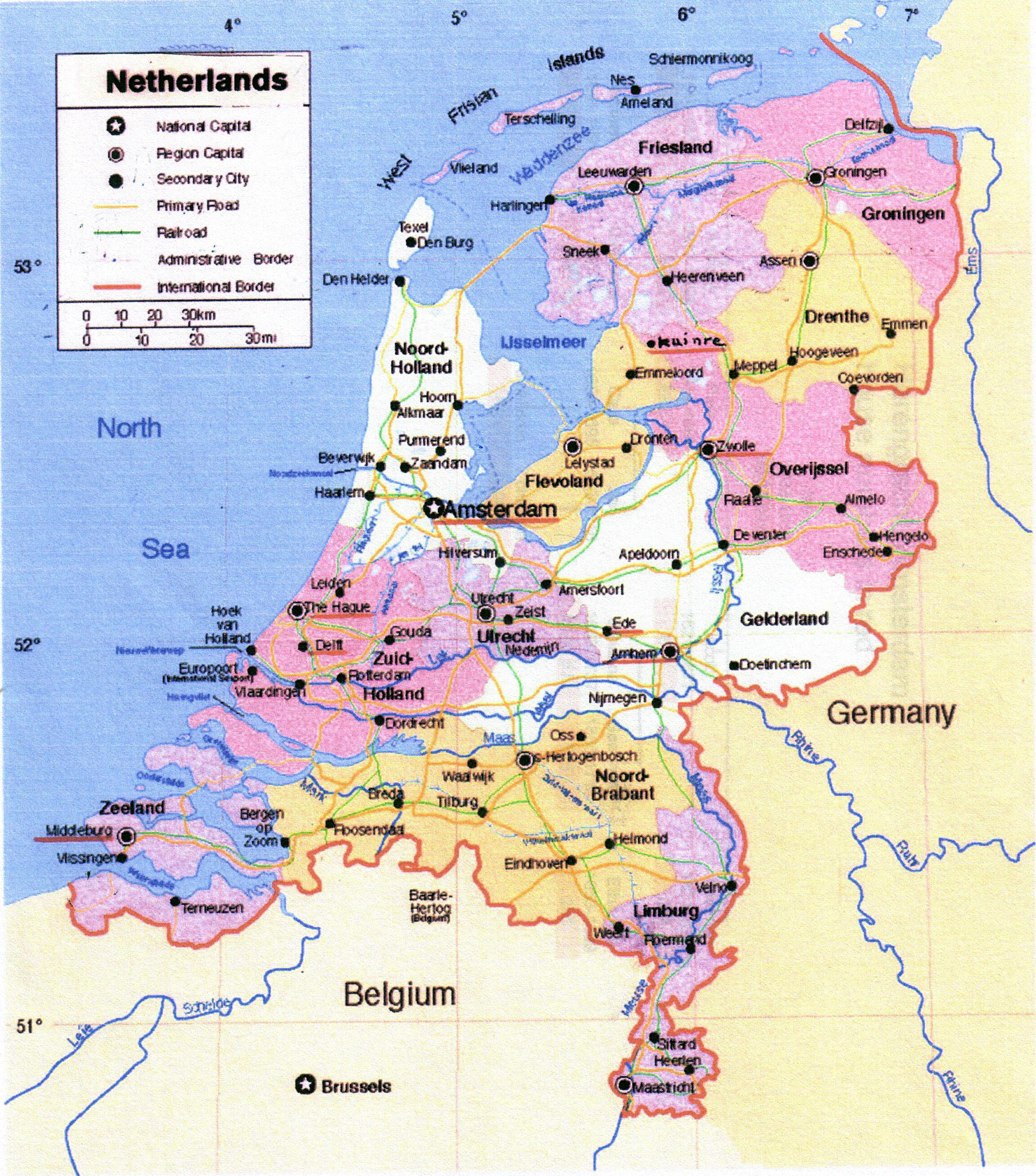 Большая политическая и административная карта Нидерландов Нидерланды Европа Maps Of The