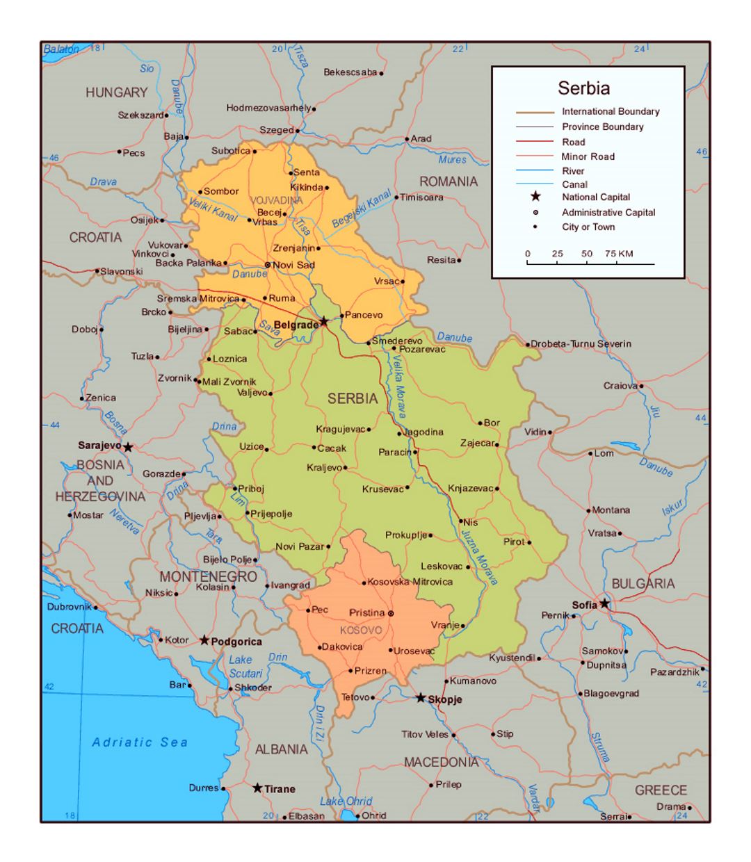 Political Map Of Serbia Small 